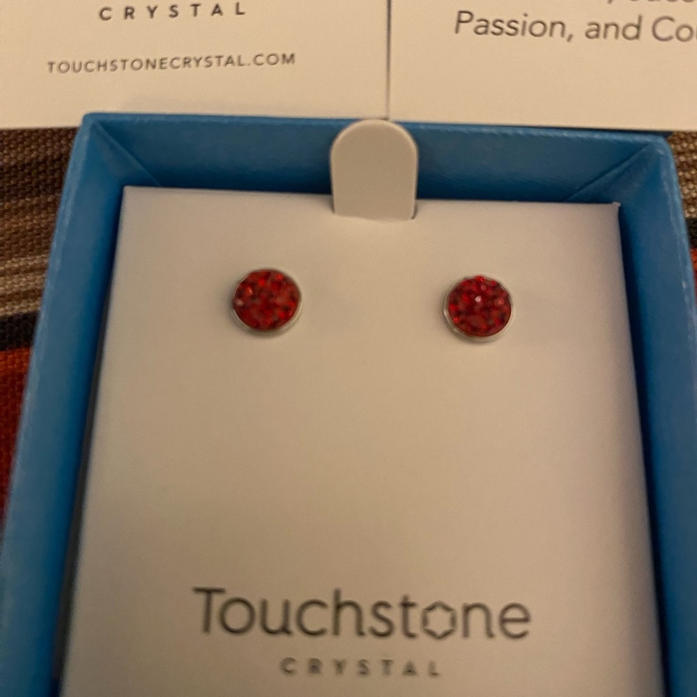 Touchstone Crystal Red Ruby Stud Earrings - image 2
